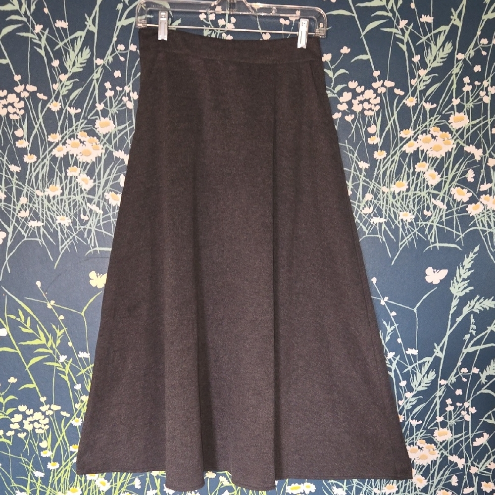 A-Line Midi Skirt Vintage Style Charcoal Soft Warm